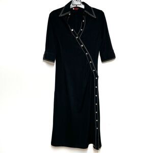Very Rare Aline Made In Israel Black Assymetrical Snap Sheath Dress Sz 1 Small